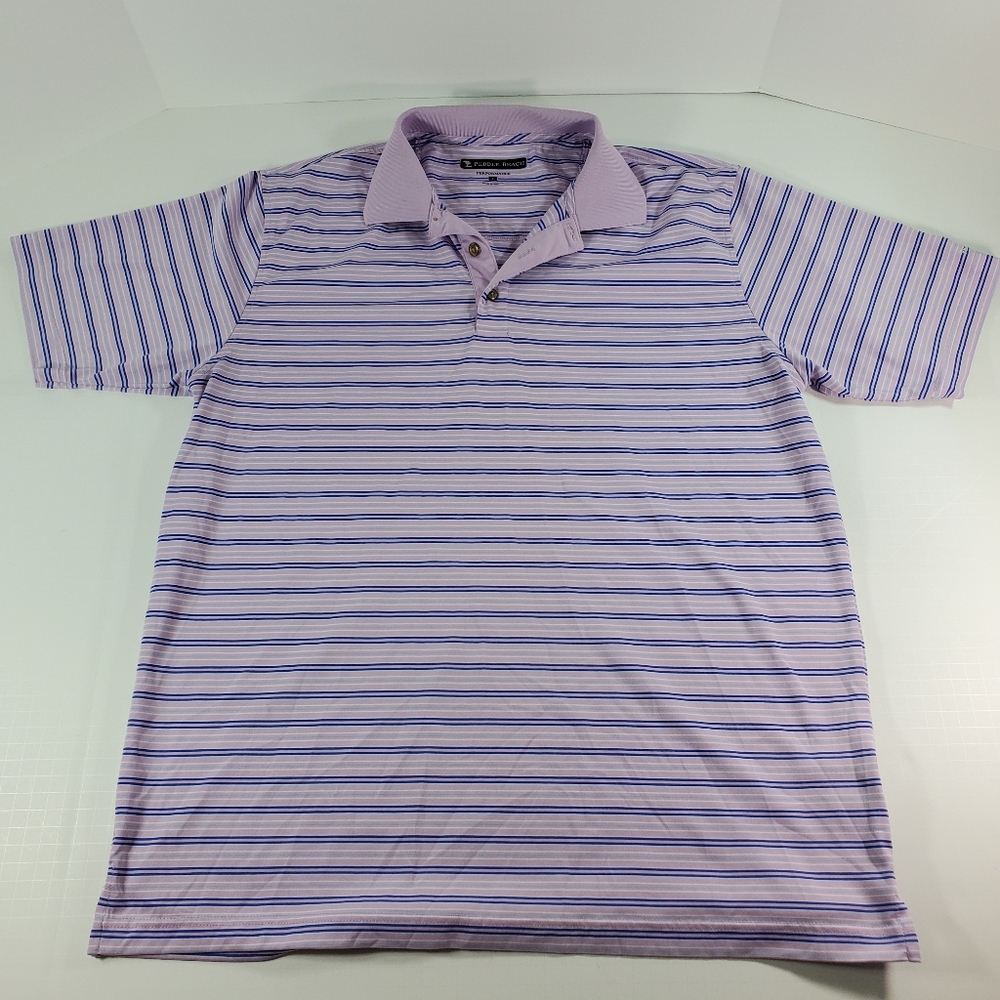 Pebble Beach Performance Mens Large Purple Striped Polo Shirt Golf Short Sleeve